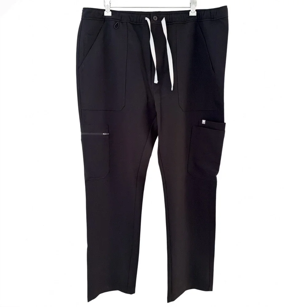 FIGS Mens XL Technical Collection Cargo Scrub Pants Black Drawstring Zip Up‎